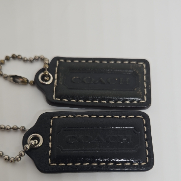 Coach Black Leather Bag Tags with Silver Chains - Picture 1 of 3